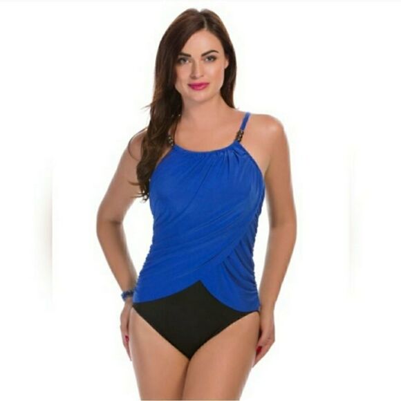 MAGICSUIT LISA ROYAL BLUE AND BLACK WITH UNDERWIRE ONE PIECE SWIMSUIT SIZE 10 - Picture 7 of 7
